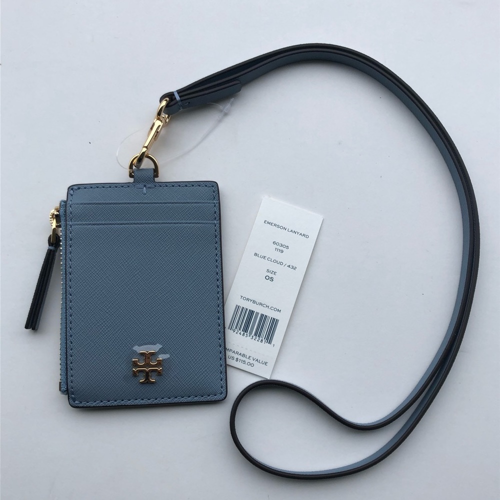 Tory Burch Emerson Lanyard ID Wallet - Blue Cloud